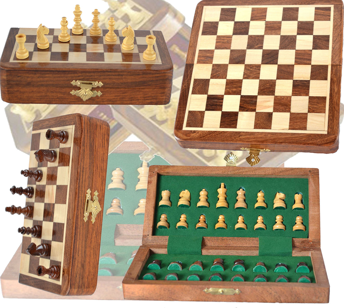 BKRAFT4U Handmade Wooden Rosewood Foldable Magnetic Chess Game Board with Storage Slots, 7 Inch