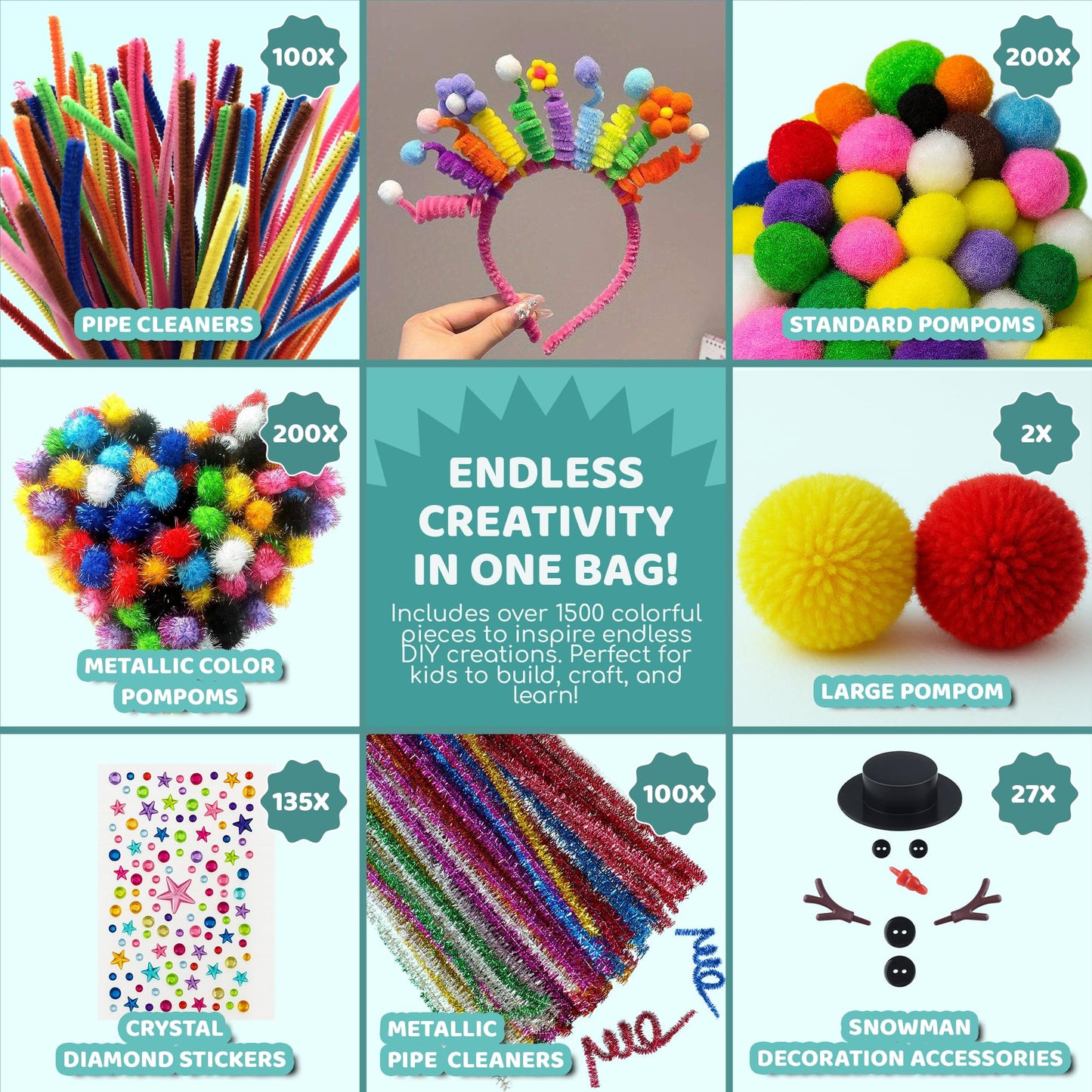 Yameer Arts and Crafts Supplies for Kids 1500+ Pcs - All in One DIY Art Craft Supplies for Kids and Toddlers - Kid Crafting School Supply Kit