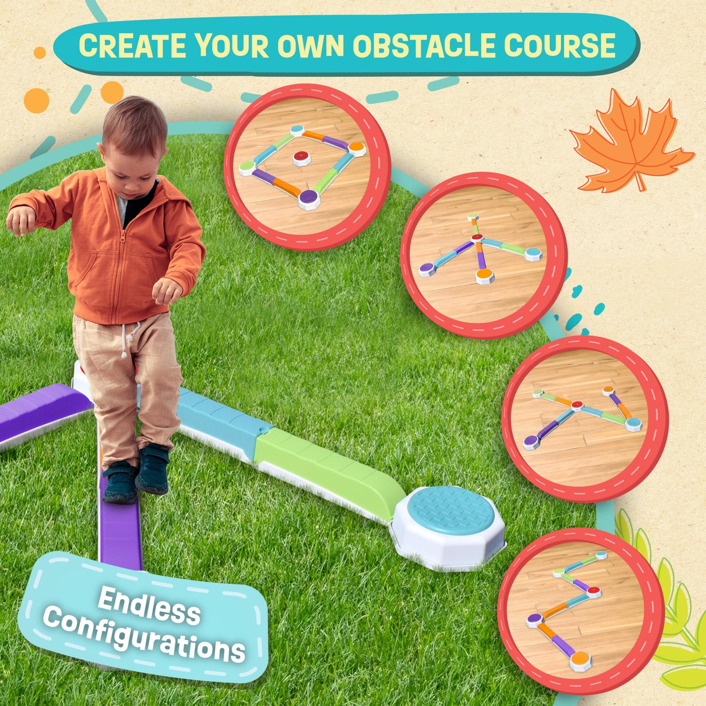 Acorn Avenue Balance Beam & Stepping Stones 13 Pc - Sensory - Toddler