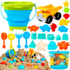 Sloosh Beach Sand Toys Set - Dump Truck Car Toy with Sand Molds for Toddlers Outdoor Play, Collapsible Foldable Buckets Mesh Bag Shovels Castle Animal
