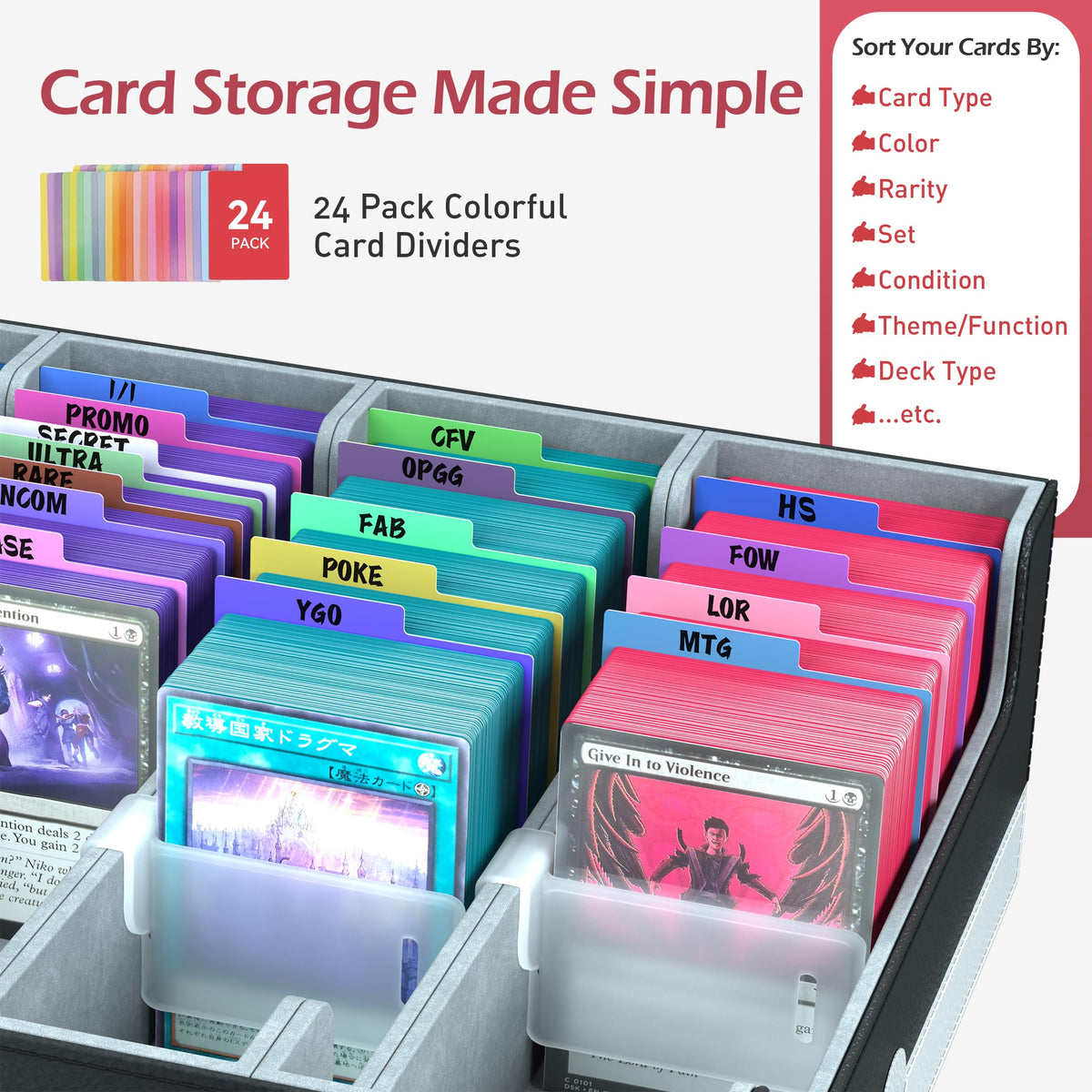 ENTUMO 4-Row?3200+? Trading Card Storage Box, Card Organizer Holder with 24 Dividers, Case Fit for MTG TCG Magic Commander Deck Playing Cards, Deck
