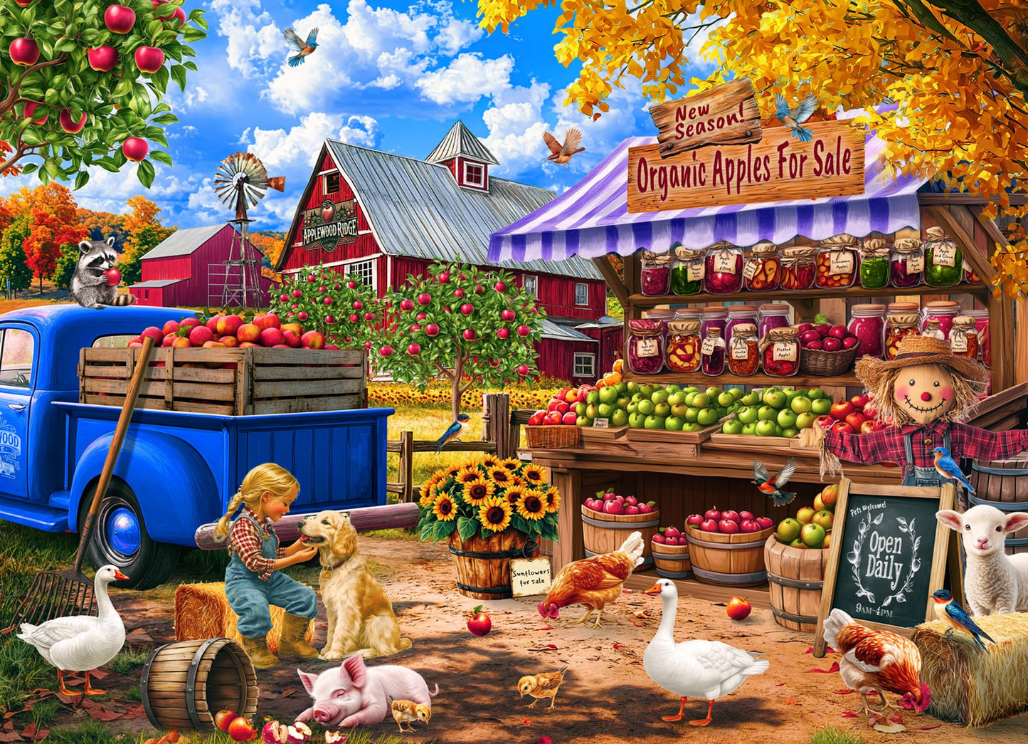 Apple Farm Jigsaw Puzzle 1000 Piece by Vermont Christmas Company - Puzzles for Adults & Families - Fully Interlocking & Randomly Shaped Pieces - 26