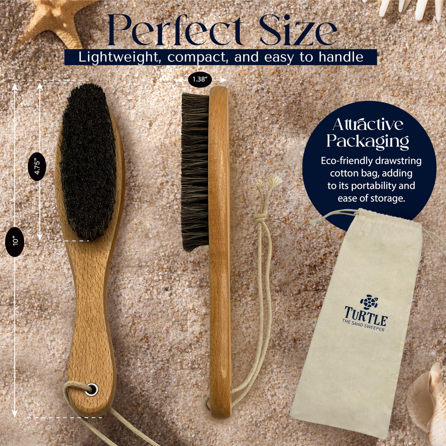 Beach Sand and Pool Feet Brush w/Soft Bristles | 2 Pc. Set | Use Also for Surfboards, Towels, Chairs, Pet Paws, & Outdoor Gear | Portable Travel Gear