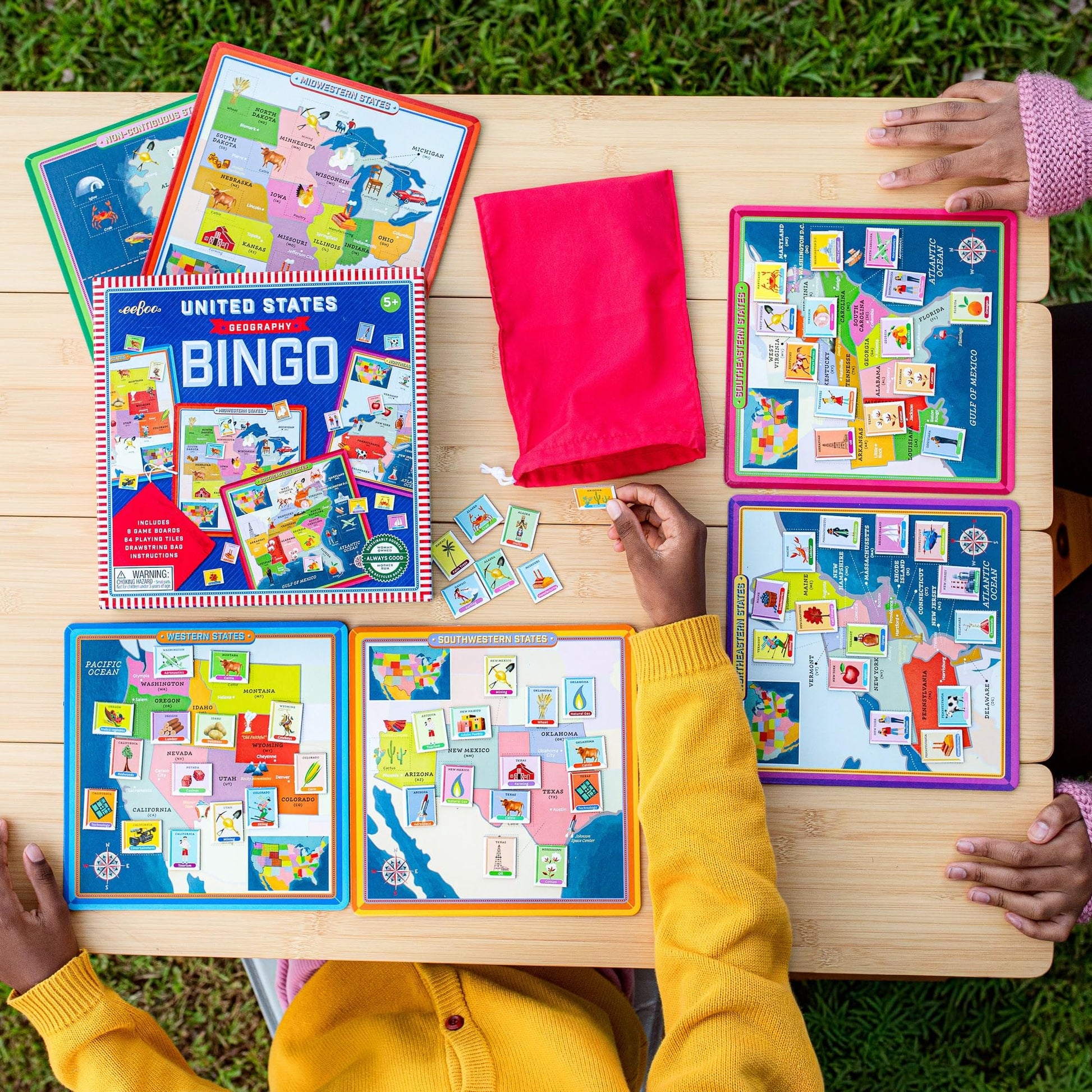eeBoo: USA Geography Bingo for Kids for Ages 5+, A Fun Kids Learning Game that Teaches About the USA and Improves Memory