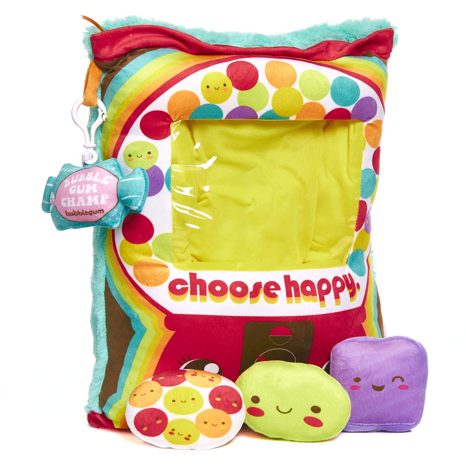 KIDS PREFERRED Cuddle Pal 16” Gumball Machine Pillow with Three Plush Toys and Clip On Pal Inside - Peek n’ Pals