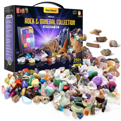 Dan&Darci Rock Collection for Kids - Includes 250+ Bulk Rocks, Gemstones & Crystals + Genuine Fossils and Minerals - 2 Lbs. - Geology Earth Science