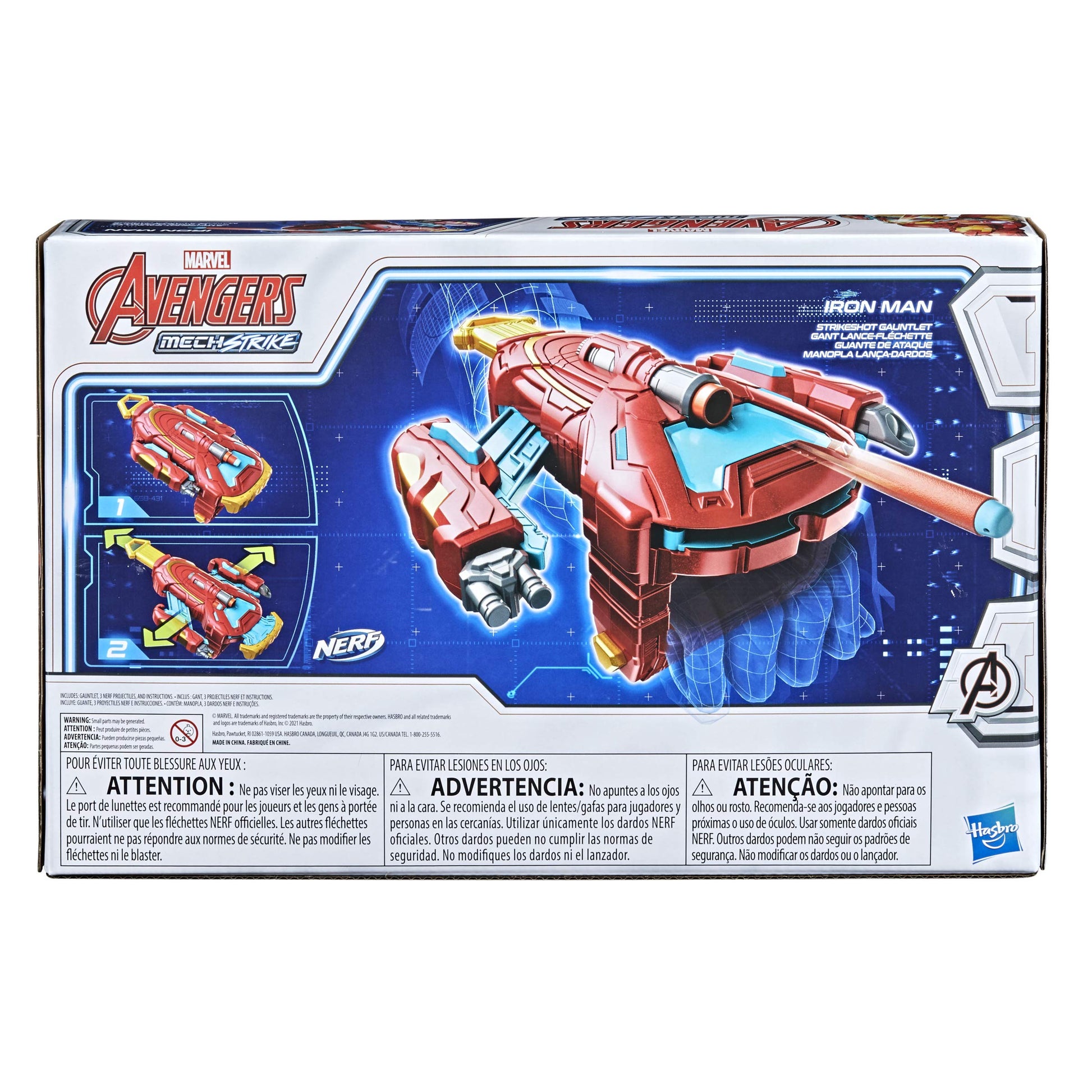 Avengers Marvel Mech Strike Iron Man Strikeshot Gauntlet Role Play Toy with 3 NERF Darts, Pull Handle to Expand, for Kids Ages 5 and Up