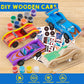 Klever Kits 4 DIY Wooden Race Cars-Build & Paint Your Own Wood Craft Kit, 4 Race Cars Toy, Easy to Assemble Arts Crafts Kit, Birthday Party Presents