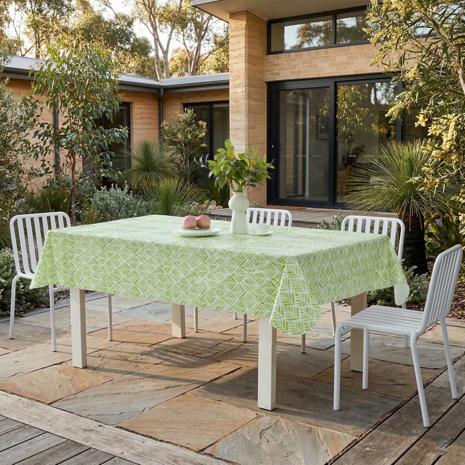 Newbridge Green Tropical Leaf Vinyl Tablecloth, 52 x 70 Inch Rectangle