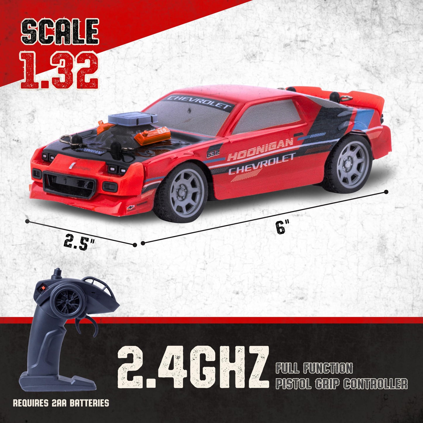Flybar Hoonigan Chevy Camaro Remote Control Car - Toy Cars, Drift RC Cars for Boys Age 8-12, 3,7 V, 2.4GHz, 150ft Range, 1:32 Scale, 6mph Speed