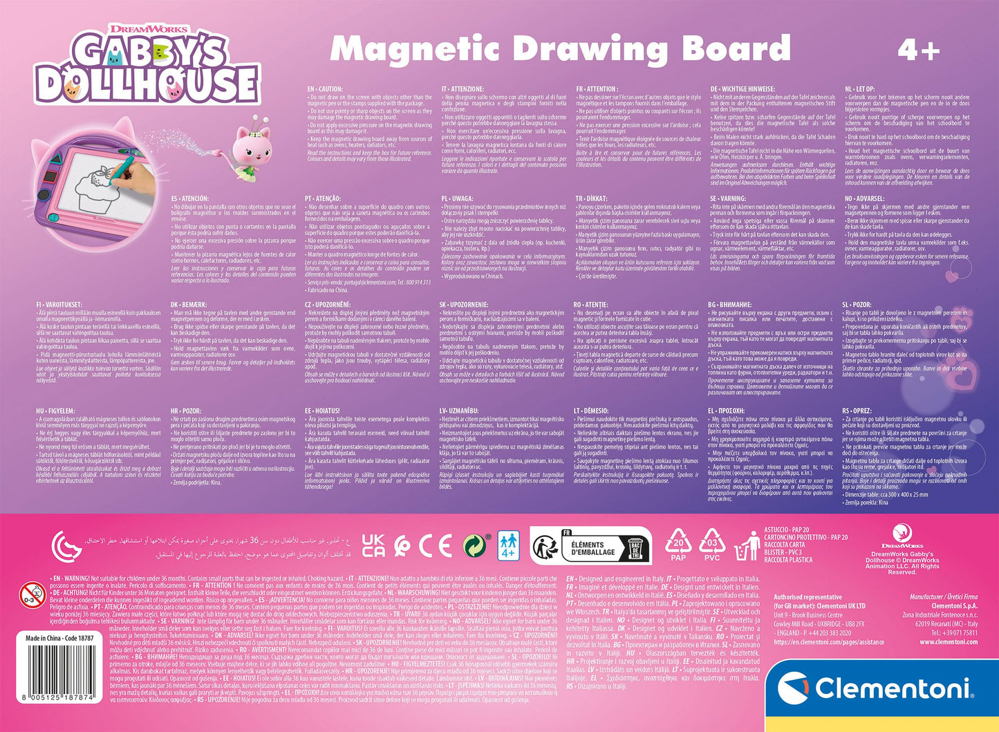 Clementoni - Magic Slate - Gabby's Dollhouse - Draw and Create Unlimited with Style - Explore Your Creative Potential - Budding Artist