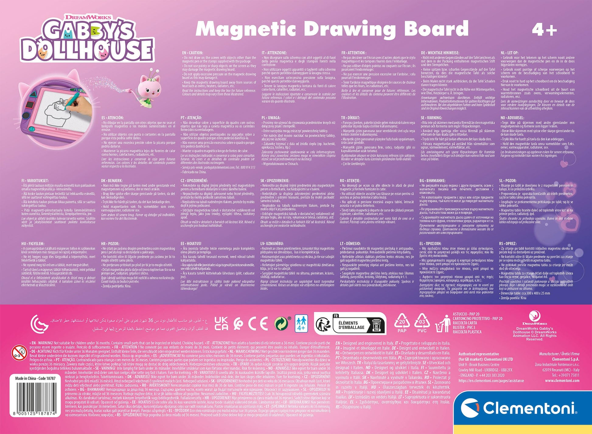 Clementoni - Magic Slate - Gabby's Dollhouse - Draw and Create Unlimited with Style - Explore Your Creative Potential - Budding Artist