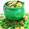 Hoplito 8 Inch St Patricks Day Green Pot with 120 Green & Gold Plastic Lucky Coins Candy Bucket Reusable Pot for St Patrick's Day Decorations Irish