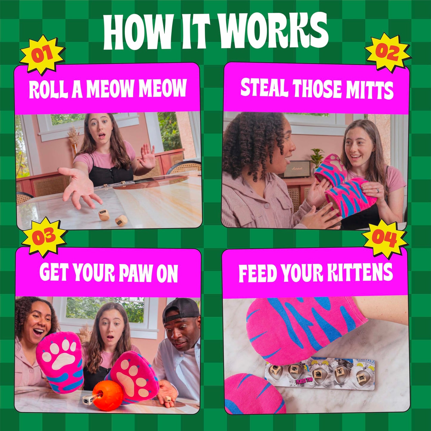 MCMILLER ENTERTAINMENT - The Cat Mitt Game Ridiculous Family Party Game for Ages 7+, 2-6 Players, Fast-Paced Dice Stealing & Dexterity Challenge