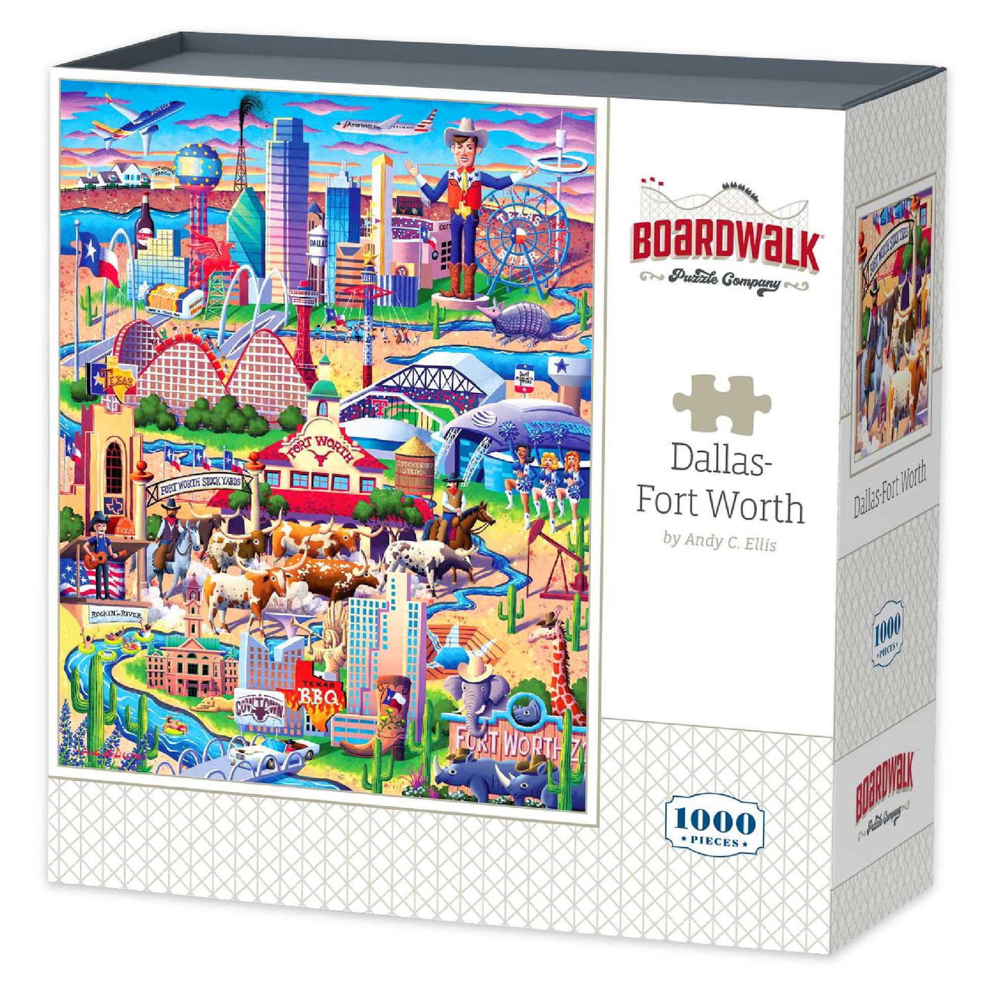 Boardwalk Dallas-Fort Worth 1000 Piece Jigsaw Puzzle Fun Colorful Texas Puzzles with Premium Box, Gift for Adults and Family 19"x26"