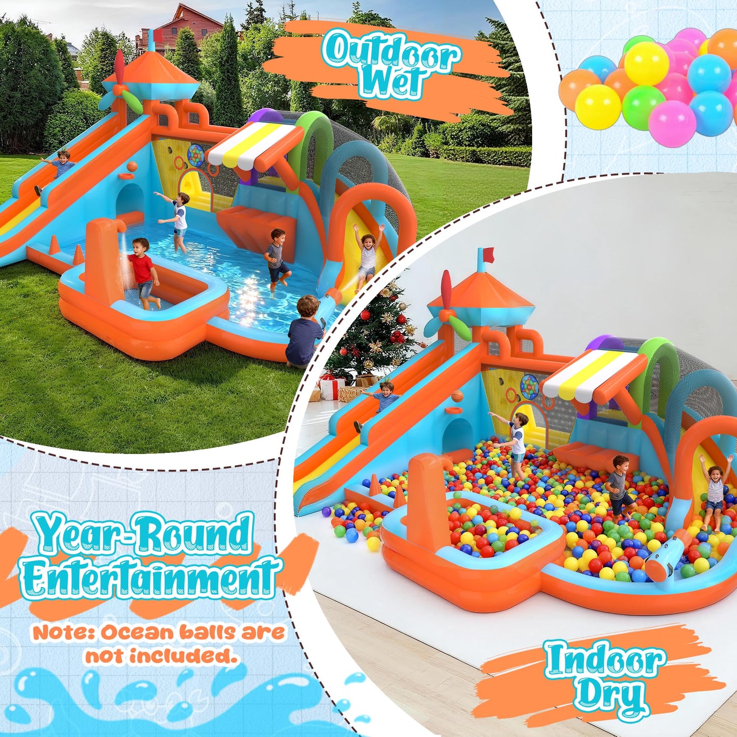 Letsgokid Water Bounce House for Big Kids, 12-in-1 Double Water Slide Bounce House with 750W Blower, Toy Stand, Climbing Wall, Splash Pool