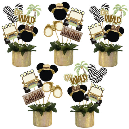 Mouse Safari Centerpiece Sticks- Let's Go Wild Jungle Animal Birthday Party Baby Shower Table Toppers for Kids?28PCS?