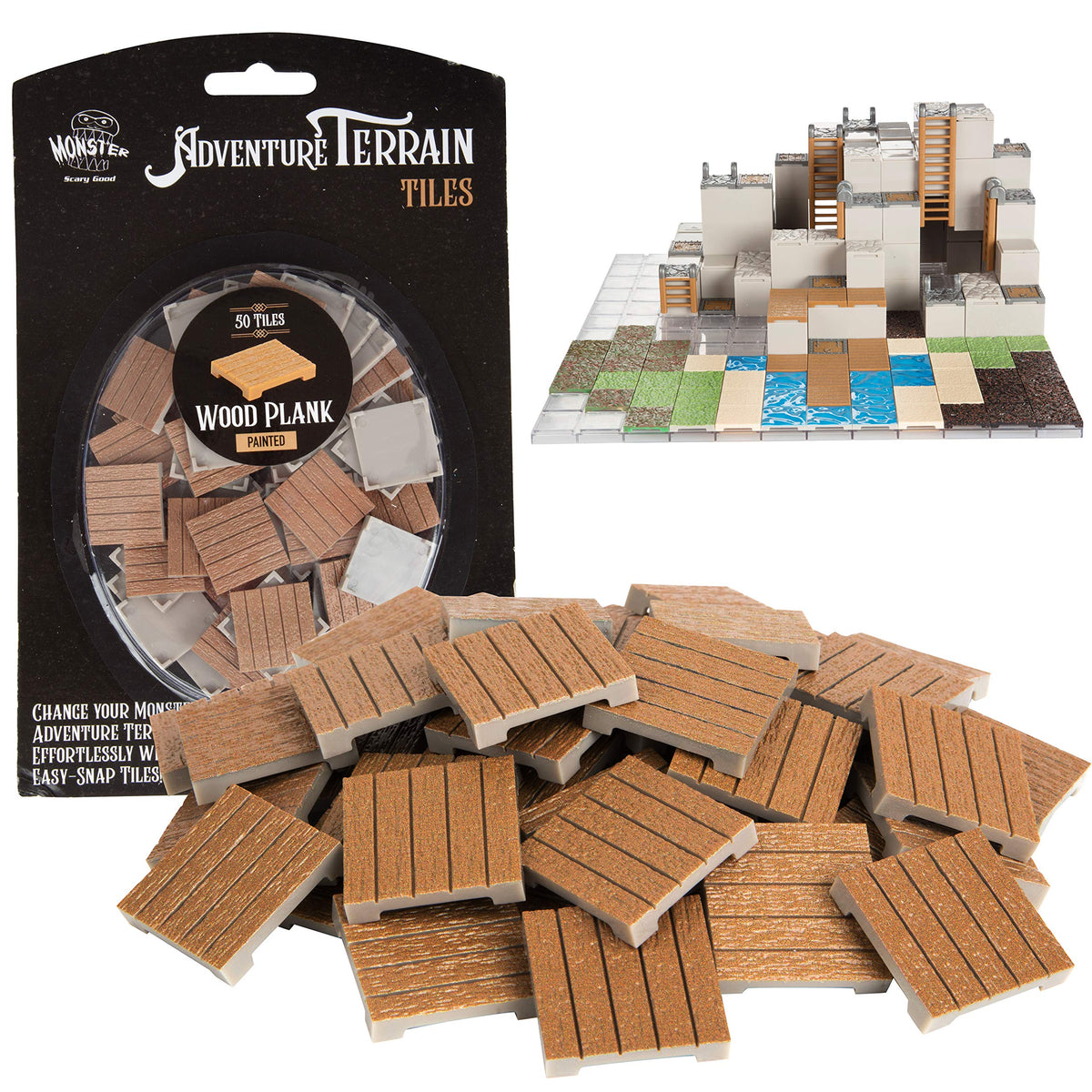 Monster Adventure Terrain- 50pc Wood Plank Tile Expansion Pack- Hand-Painted 1x1 - Tile Set- Amazing Tabletop Terrain in Minute- Customize Your D&D