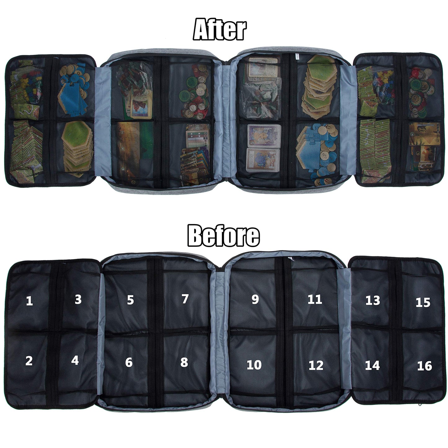 KISLANE Board Game Carrying Case with 18 Pockets for Board Games, Pieces, Tokens, Cards and More, Expandable Board Game Storage Solution for Travel