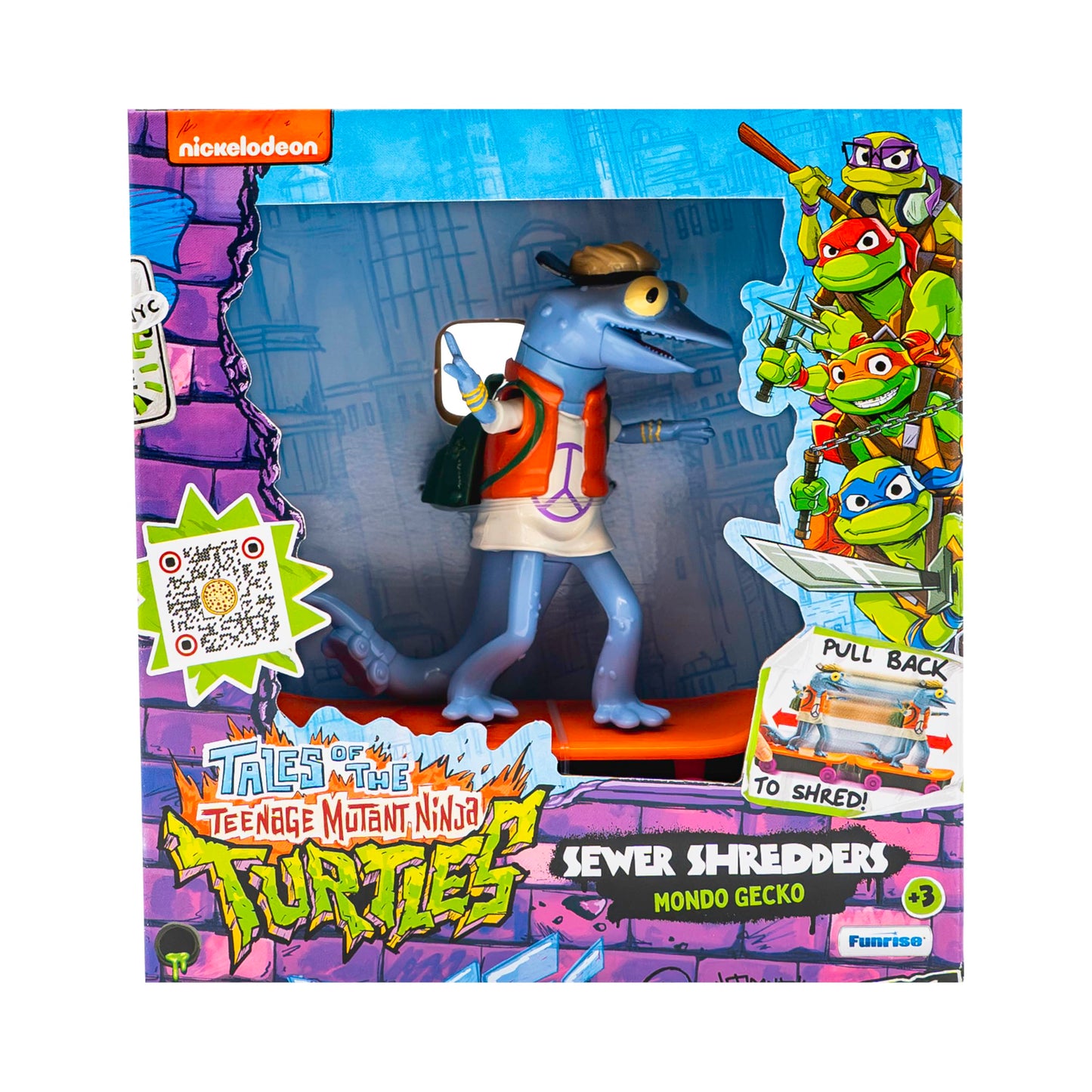 Teenage Mutant Ninja Turtles Toy, Mondo Gecko Sewer Shredder Pullback Skateboard, TMNT Mutant Mayhem Ninja Character Collectible for Kids, Ages 3+