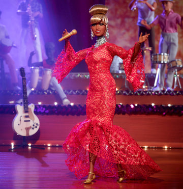 Barbie Inspiring Women Doll, Celia Cruz Queen of Salsa in Red Lace Dress with Golden Microphone, Collectible with Doll Stand & Certificate of