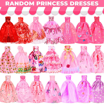 195 Pcs Doll Clothes and Accessories Kit, Include Princess Gowns, Fashion Skirt, Slip Dresses, Tops, Pants, Bikini Swimsuits, Shoes, Crowns