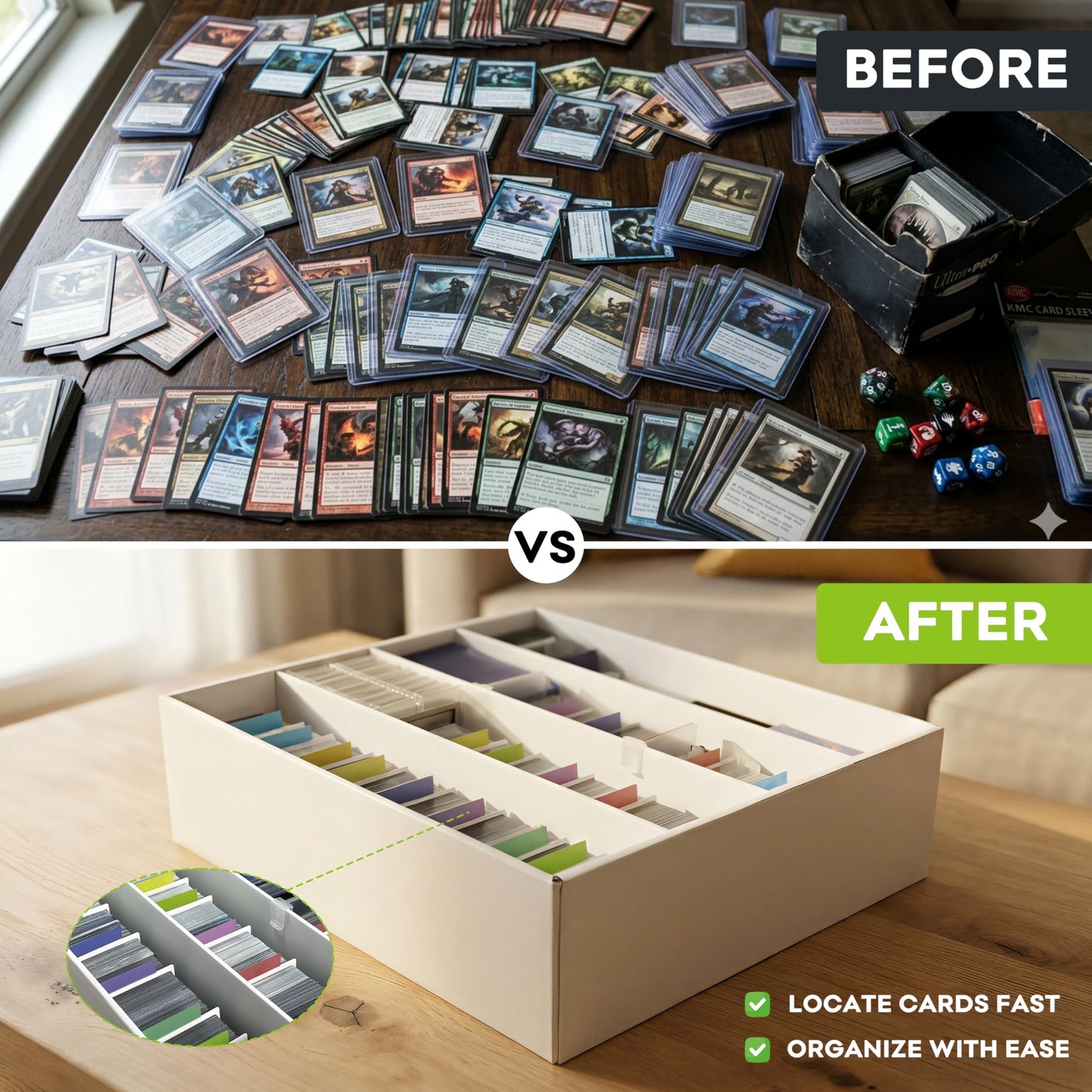NOIERWADE Card Dividers for Storage Boxes, Baseball/MTG/TCG/Sports/Game Cards Organizer, Horizontal or Vertical, 120Pcs