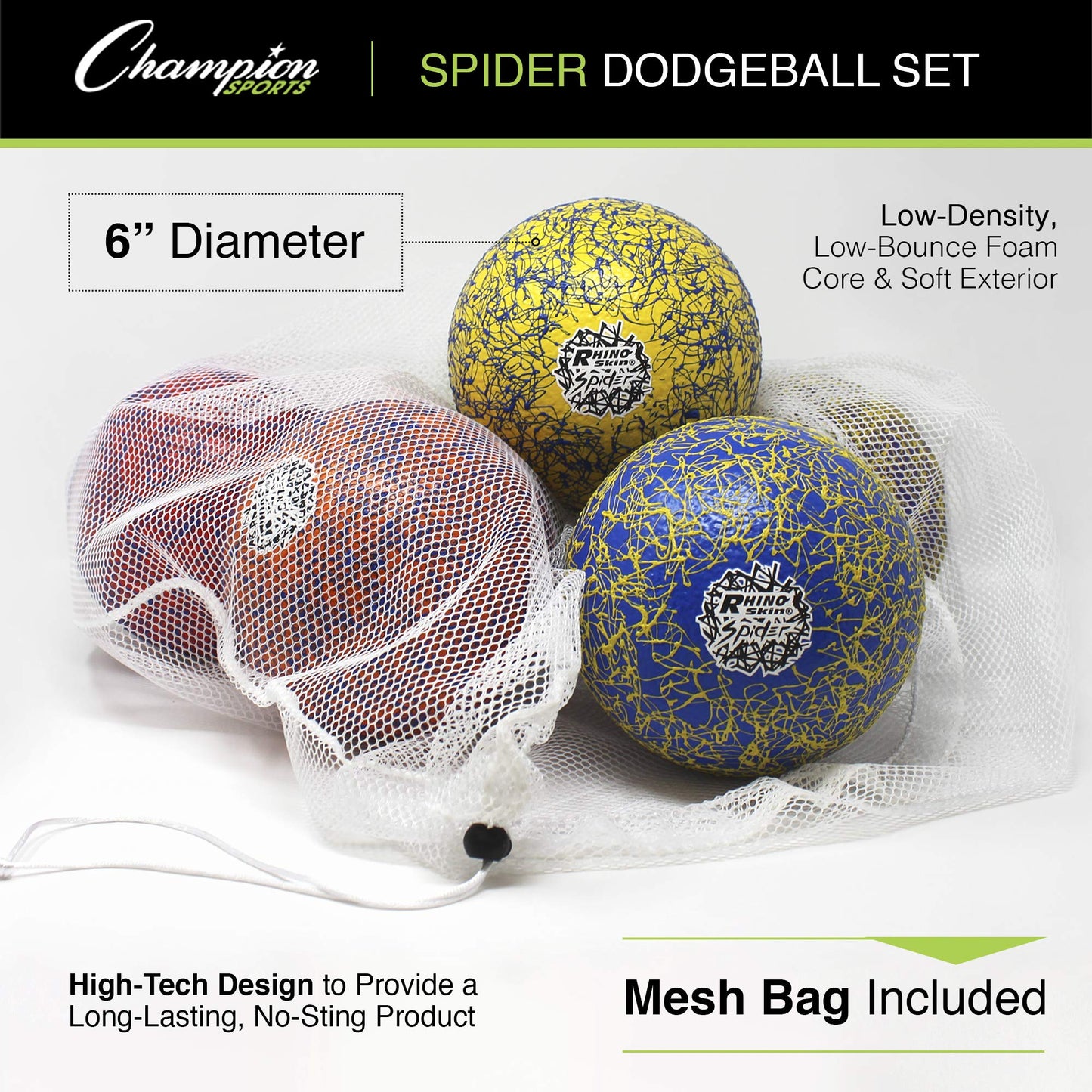 Champion Sports Premium Rhino Skin Extreme Color Dodgeballs - Glow in the Dark, Color-Changing, and Spider Grip - Low Bounce Dodgeballs