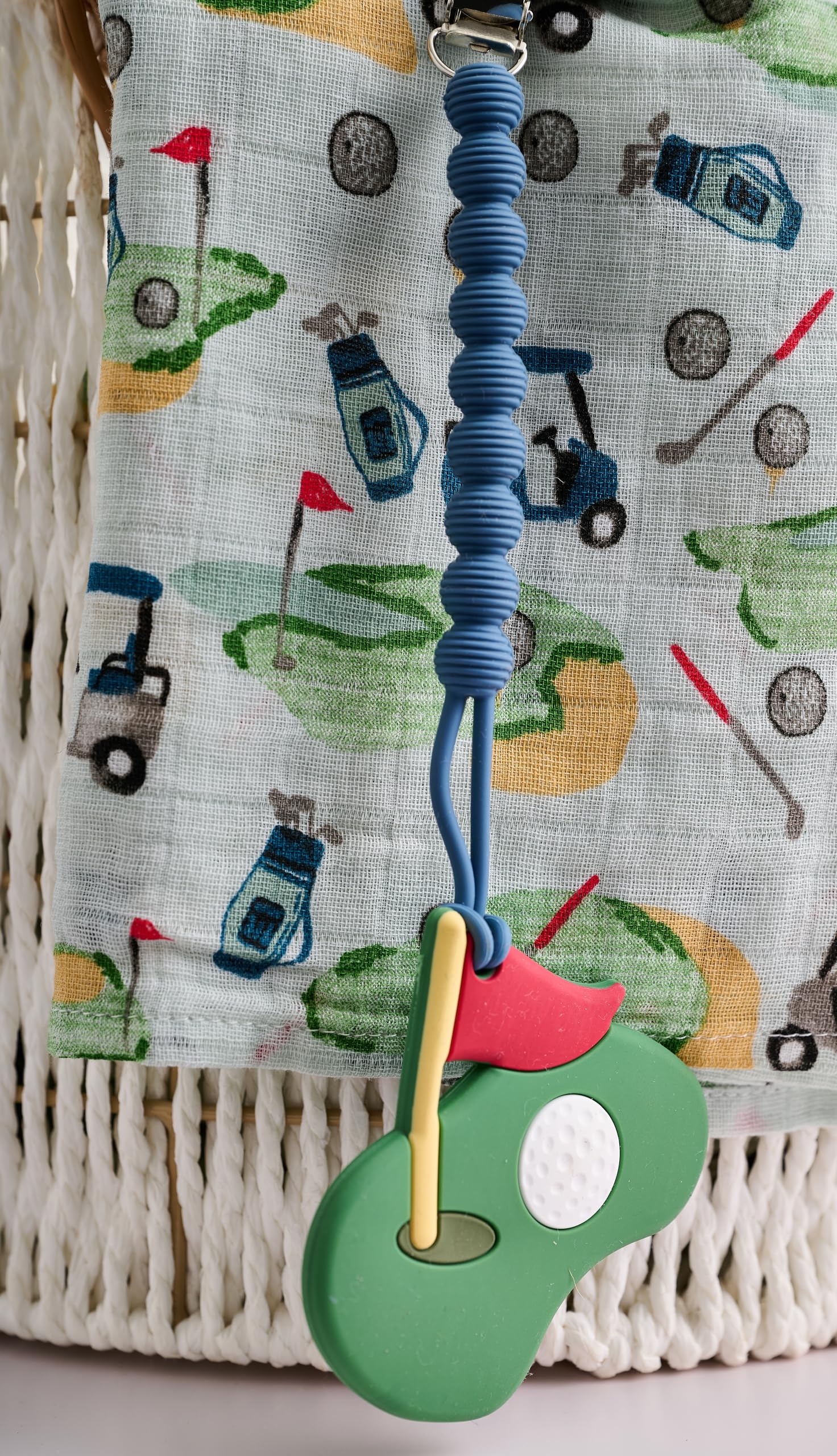 Mud Pie Golf Clip On Teether, Silicone Baby Teether Toy for Infant Teething Relief, Baby Teething