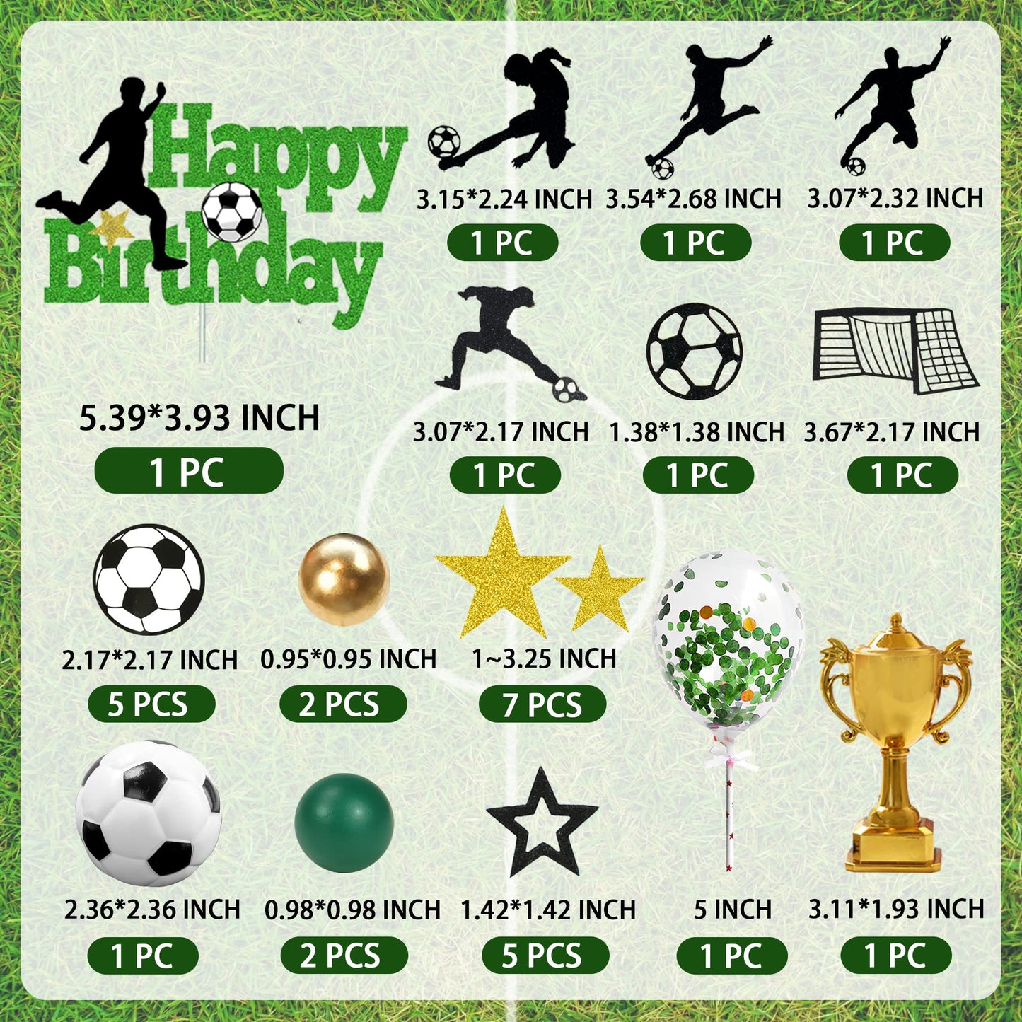 31 PCS Soccer Cake Topper Soccer Ball Player Cake Decorations for Soccer Football Theme Birthday (Black)