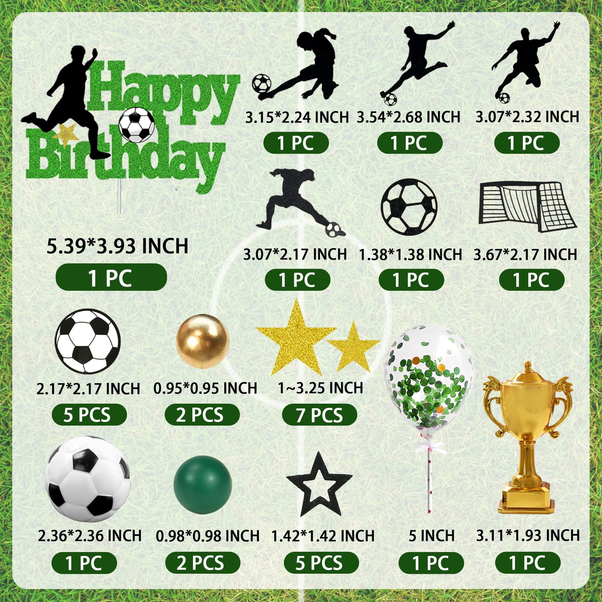 31 PCS Soccer Cake Topper Soccer Ball Player Cake Decorations for Soccer Football Theme Birthday (Black)