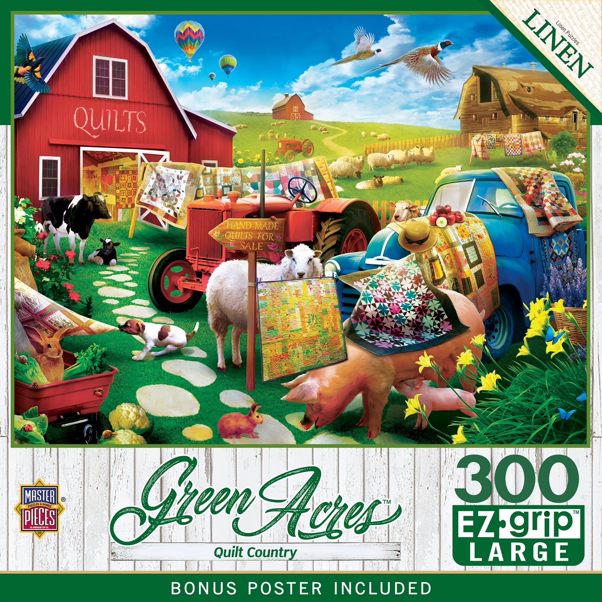 MasterPieces - 300 Piece Jigsaw Puzzle, Large EZ Grip Shapes, Quilt Country, Fun for Adults, Seniors, Family, Kids, Matte Finish, 18" x24