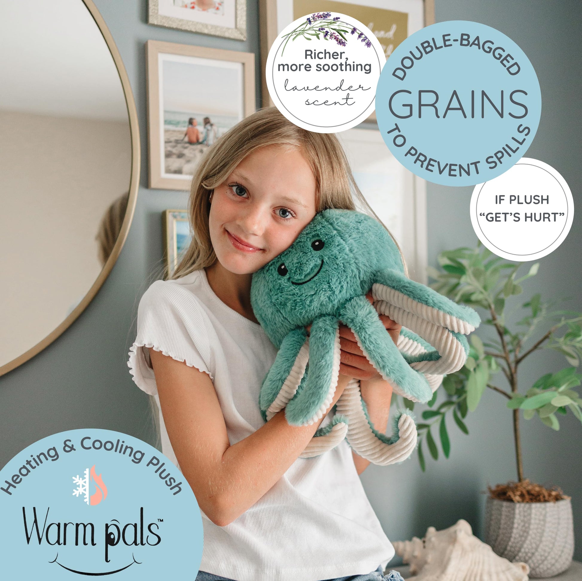 Octopus - Microwavable & Weighted Plush Stuffed Animal - Heated Plushie for Warmth - Cute, Soft, Cozy Toy for Adults & Children (Boys, Girls