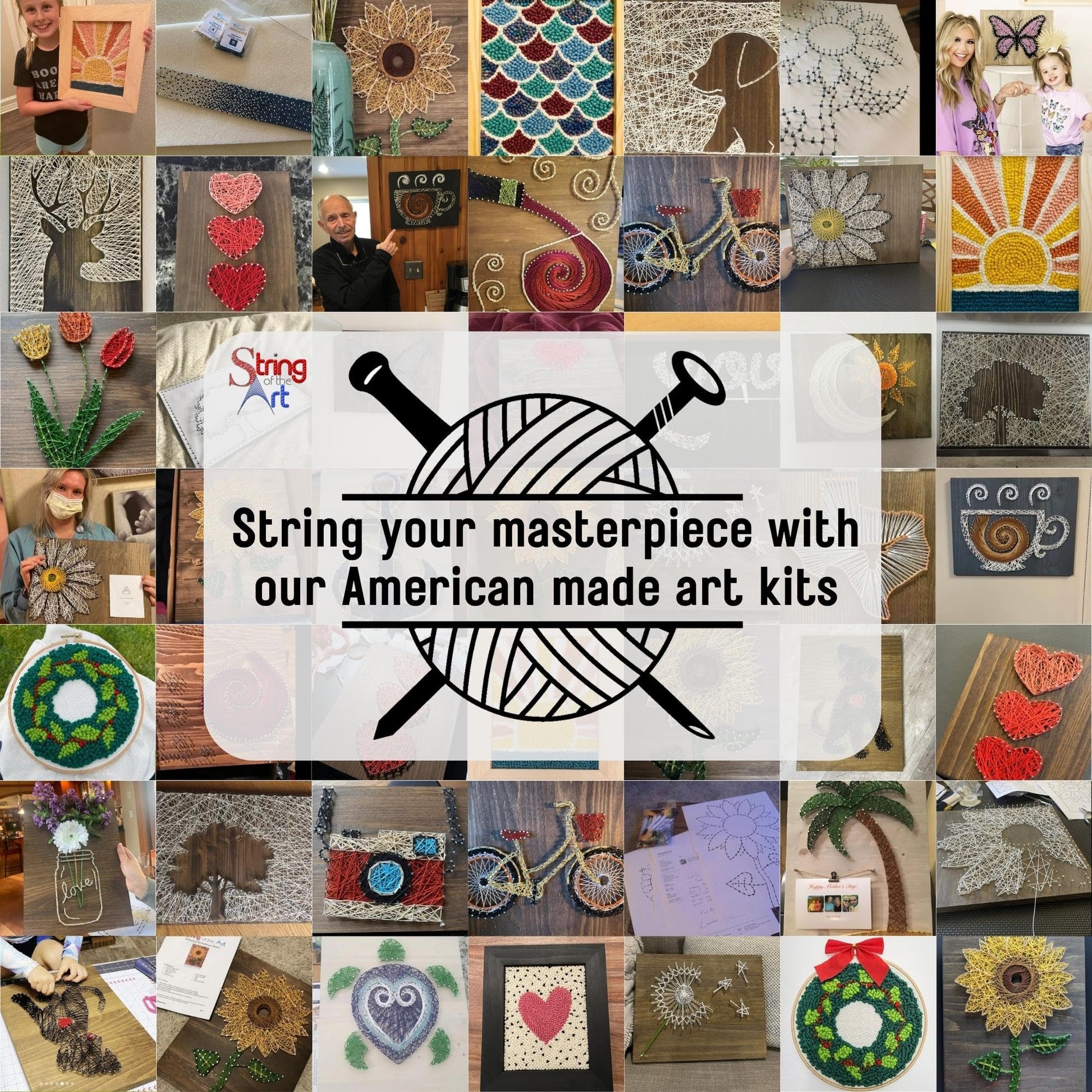 String of the Art (16" x 12" Puppy String Art Kit, American Made Crafting Supplies, Pine Wood, Embroidery Floss, Original Art, DIY Craft Kit