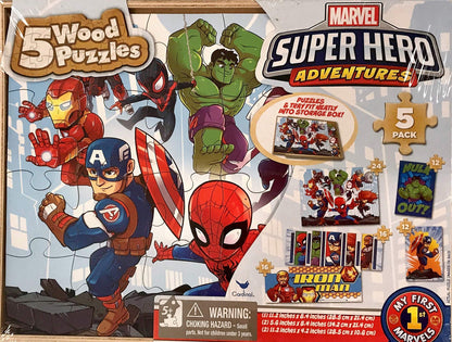 Cardinal Marvel Super Hero Adventures 5 Wood Puzzles in Storage Box
