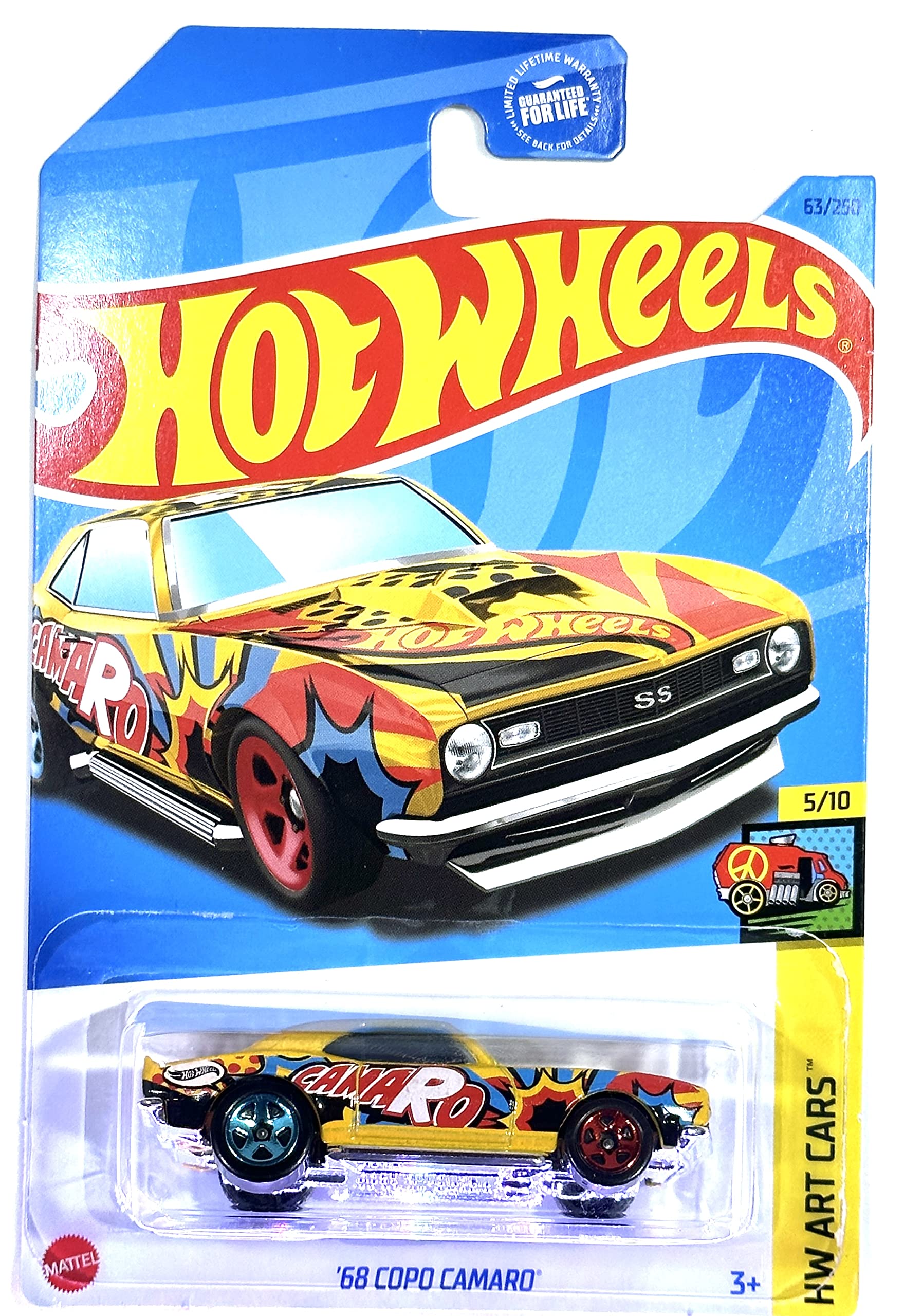 Hot Wheels - COPO Camaro - '68 - Yellow - HW Art Cars 5/10-2023 - Mint/NrMint - Ships Bubble Wrapped in a Correct Size Box