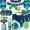 ecoZen Dinosaur Birthday Party Decorations - Jurassic Park Themed Supplies for 16 Guests, Includes Dino Plates, Cups, Napkins, Banner, Cutlery