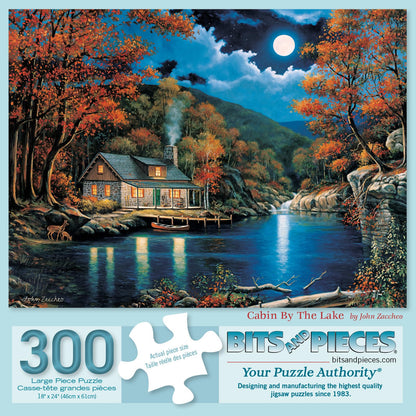 Bits and Pieces 300 Piece Puzzles for Adults - Cabin by the Lake - 300 Large Pieces 18" x 24" Jigsaw Puzzles, Nature Fall, No 2 Pieces Alike