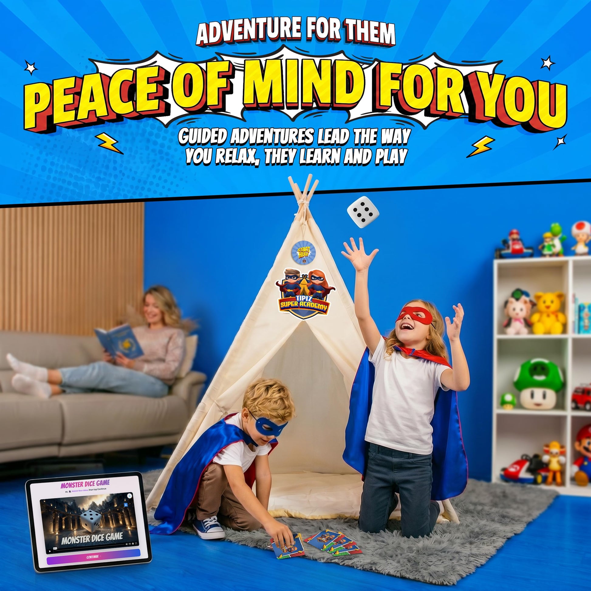 Tipiz Super Academy Teepee Tent for Kids, Indoor & Outdoor Play Tent, Playhouse for Boys & Girls, Adventure Gift for Children