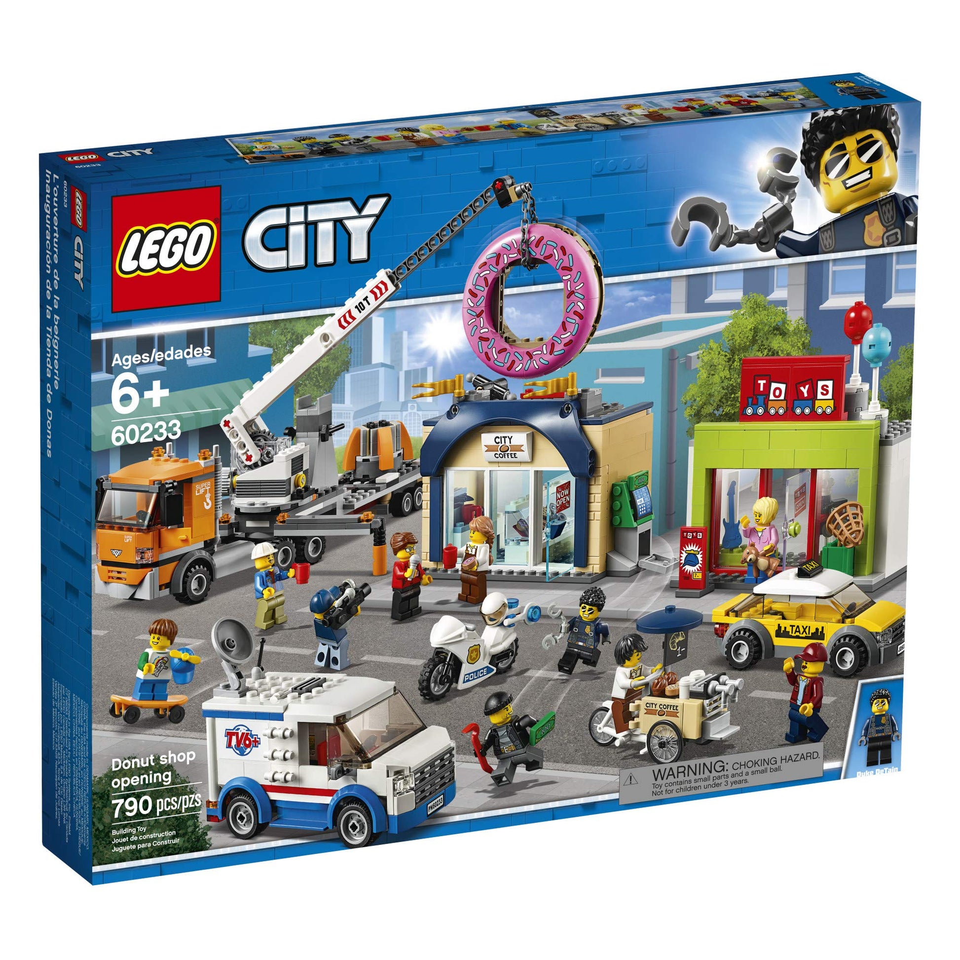 LEGO City Donut Shop Opening 60233 Store Opening Build and Play with Toy Taxi, Van and Truck with Crane, Easy Build with Minifigures for Boys and