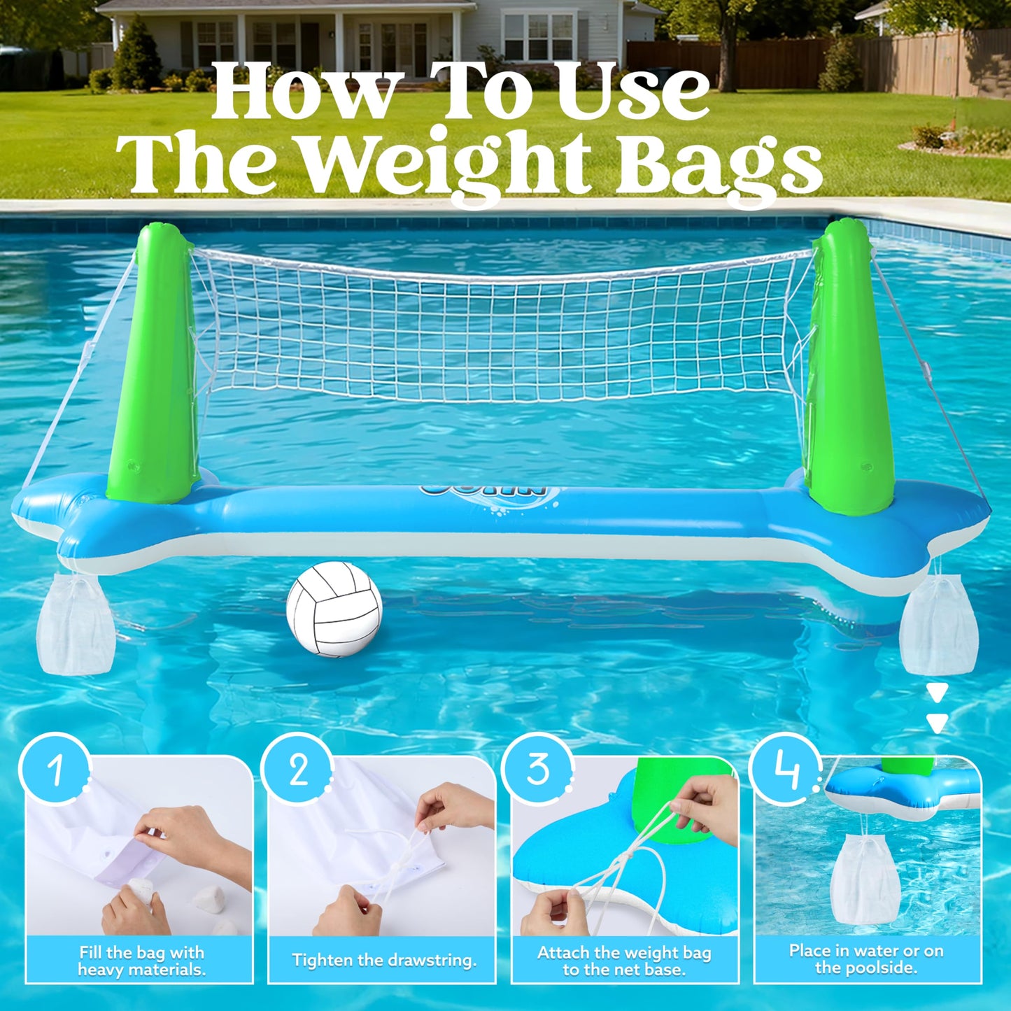 JOYIN Inflatable Volleyball Net & Basketball Hoops Pool Float Set; Balls Included for Kids and Adults, Summer Pool Game, Floaties, Volleyball Court