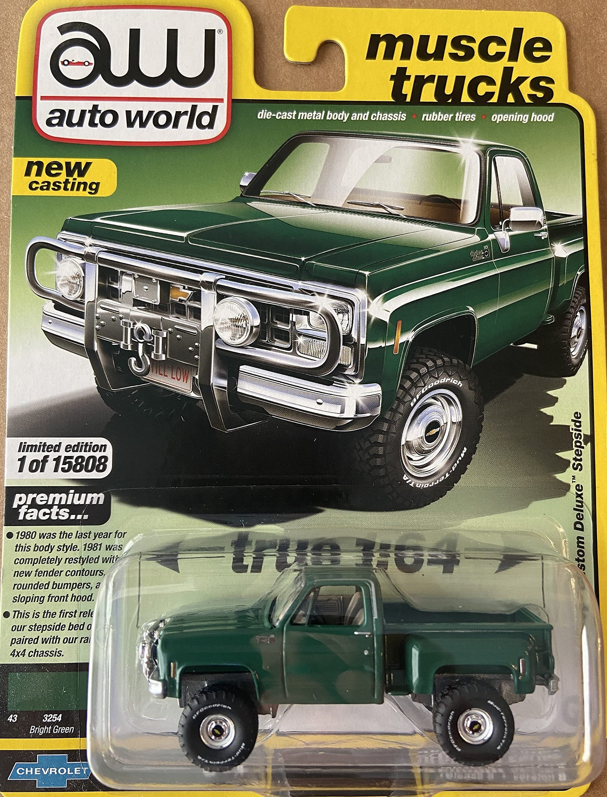 CHASE 1980 Chevrolet Custom Deluxe Stepside Truck Green "Muscle Trucks" Limited to 15808 pcs Worldwide 1:64 Diecast Model