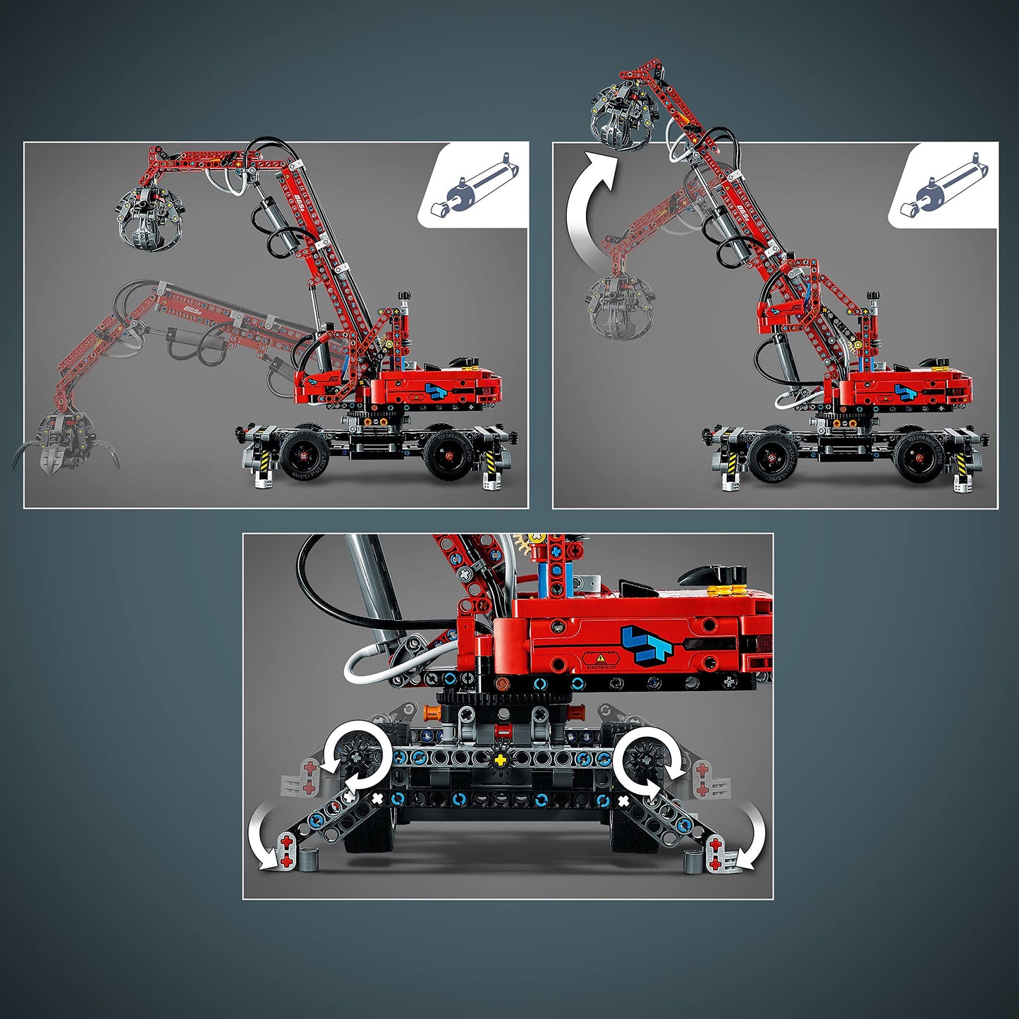 LEGO Technic Material Handler 42144, Mechanical Model Crane Toy, with Manual and Pneumatic Functions, Construction Truck Building Set, Educational