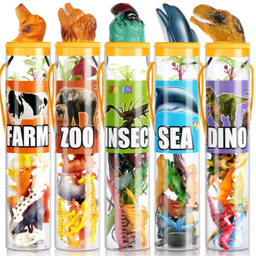 JOYIN 69 Pcs Small Animal Figures, Mini Jungle Toy Set with Sensory Bin, Realistic Wild Forest Playset, Zoo, Ocean, Farm Animals Figurines, Dinosaur