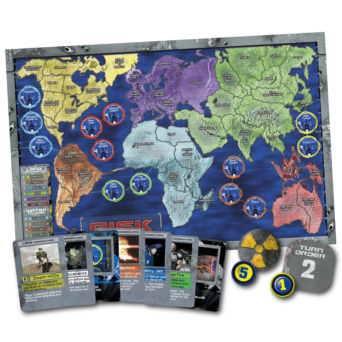Renegade Game Studios Risk 2210 A.D. Board Game - Strategy, Mechs, Commanders, Moon & Underwater, Ages 10+, 2-5 Players