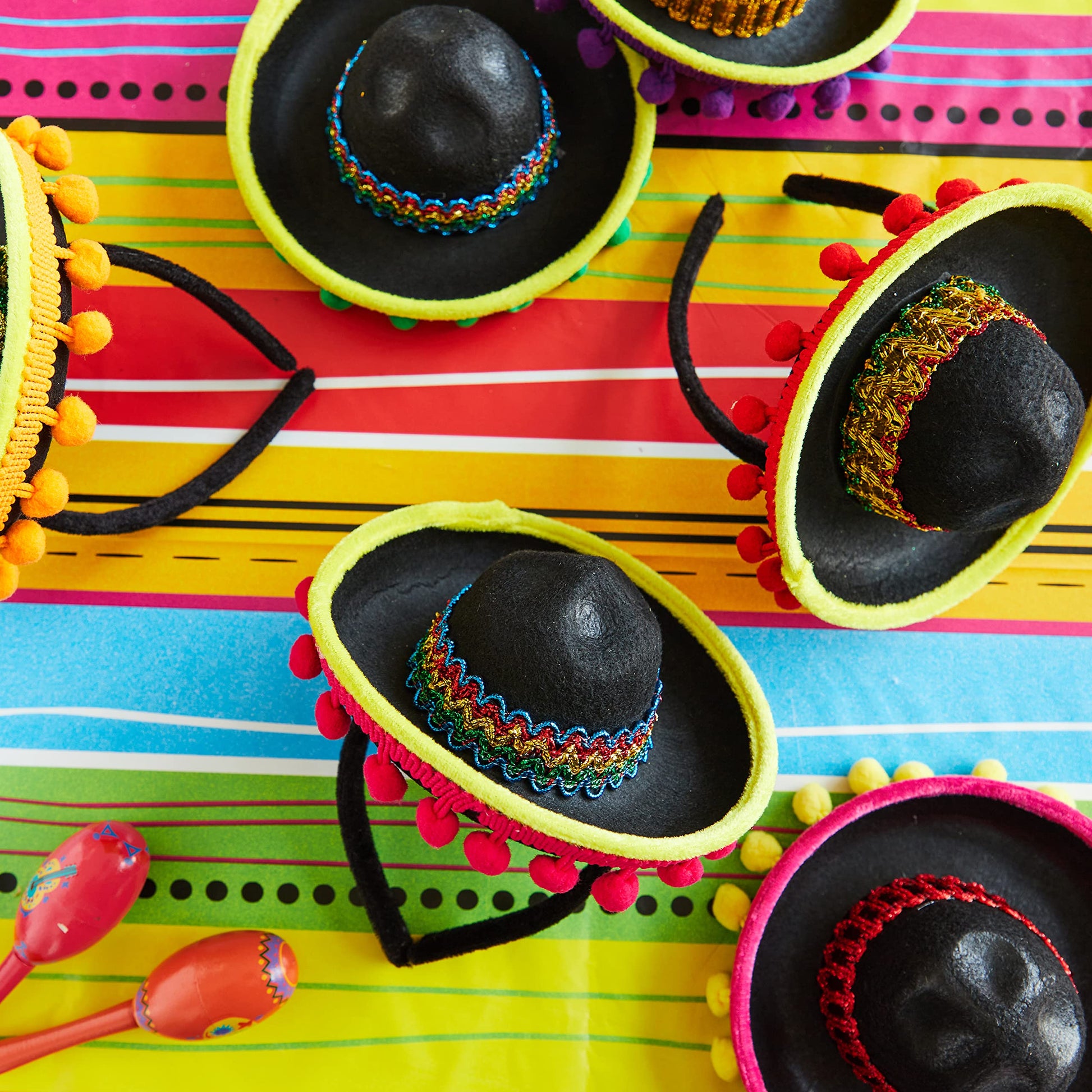 JOYIN 6 PCS Cinco De Mayo Fiesta Fabric Sombrero Headbands Party Costume for Fun Fiesta Hat Party Supplies, Luau Event Photo Props, Mexican Theme