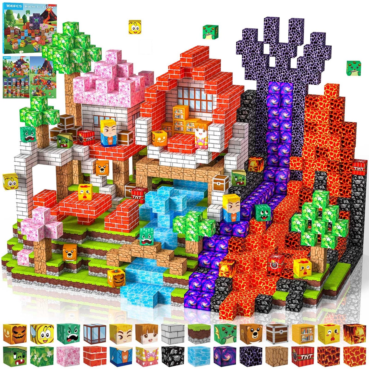 Mzyxxel Magnetic Blocks 100 PCS Magnetic Building Blocks, 3+ STEM Montessori Sensory Toys, Magnetic Cube for for 3 4 5 6 7 8 9 10 11 12 8-12 Years Old