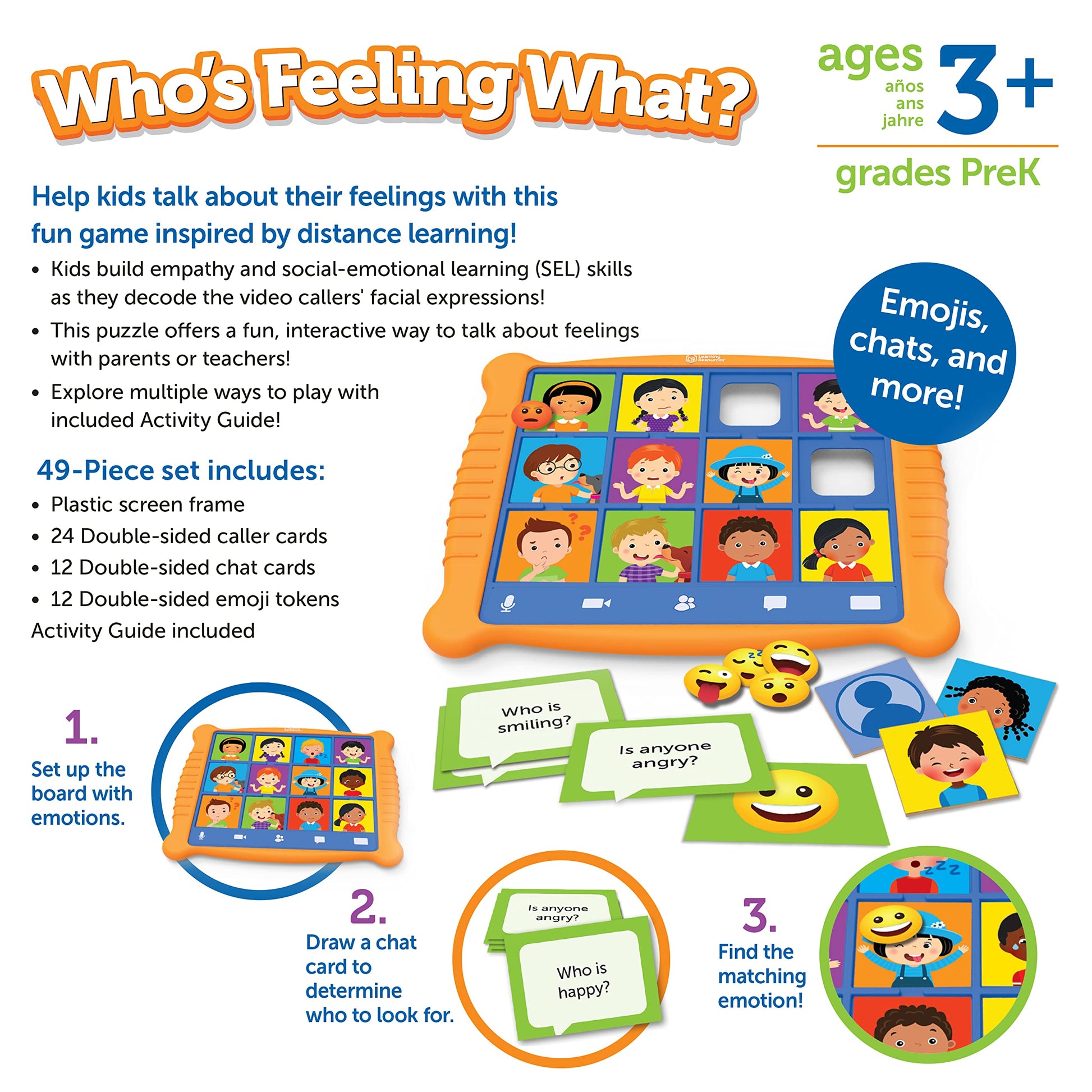 Who's Feeling What? ,Social Emotional Learning Games, Communication Games for Kids, Emotion Toys, Feeling Toys for Kids, 49 Pieces, Age 3+