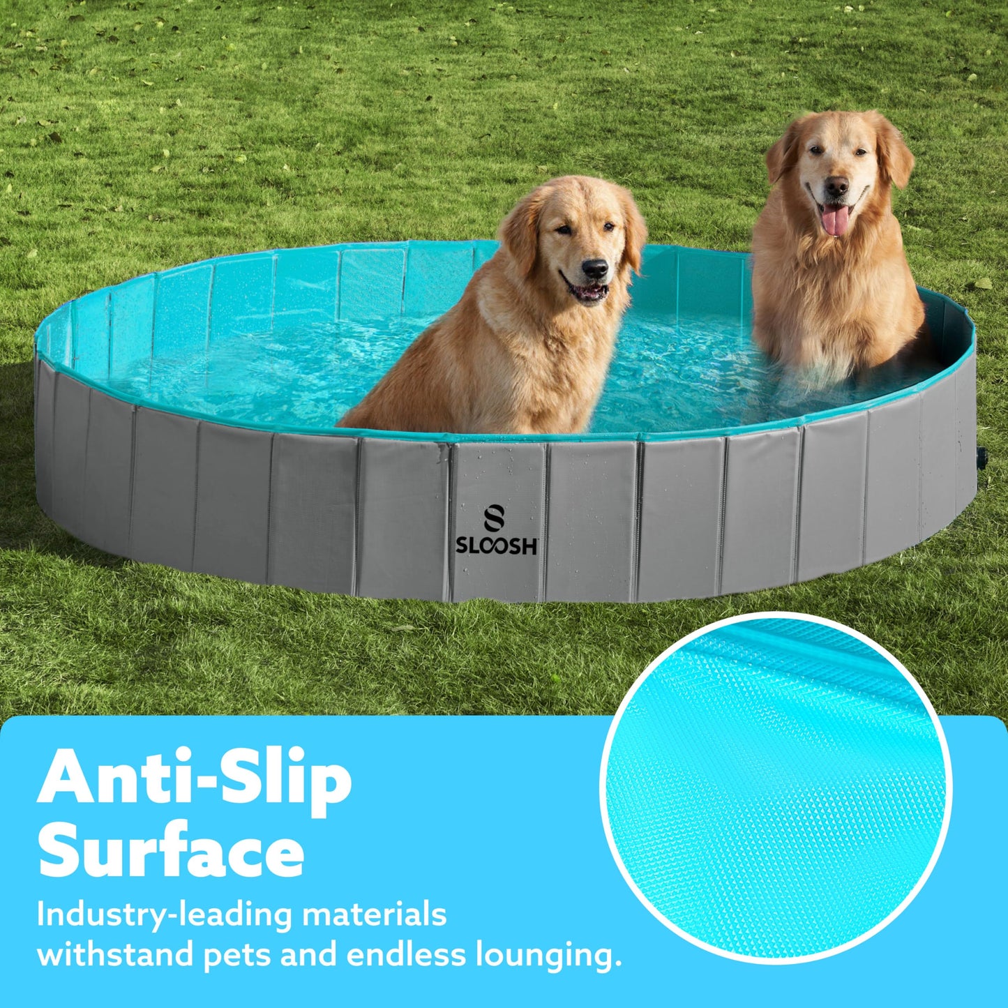 SLOOSH Foldable Dog Kiddie Pool - Portable Hard Plastic Doggie Swimming Pool, Anti-Slip Collapsible Pets Bath Tub Suitable for Kids Toddler Indoor