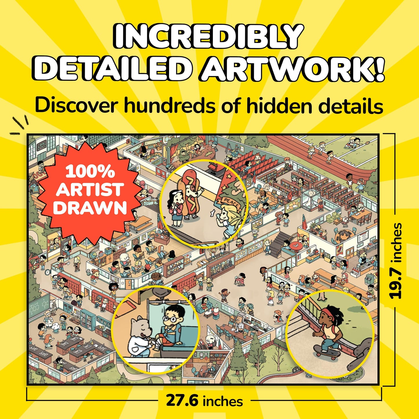 Odd Pieces Jigsaw Puzzles 1000 Pieces with Storytelling Comics, for Women, White Elephant, Mystery Puzzle for Adults & Kids - 19.7'' x 27.6''